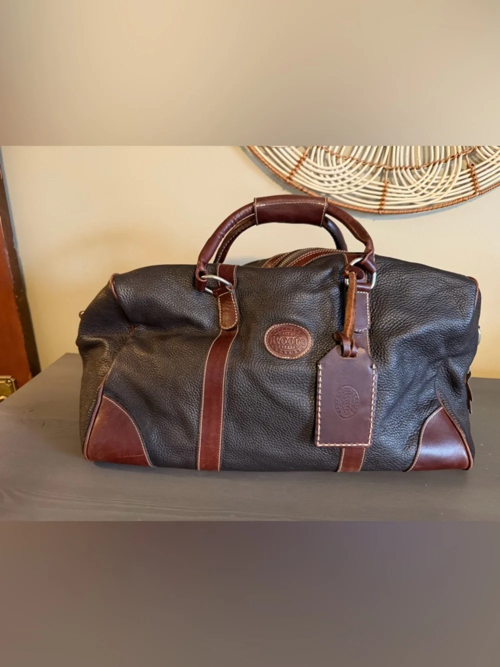 Roots Canada Vintage Leather Weekender Duffel Bag - Brown
